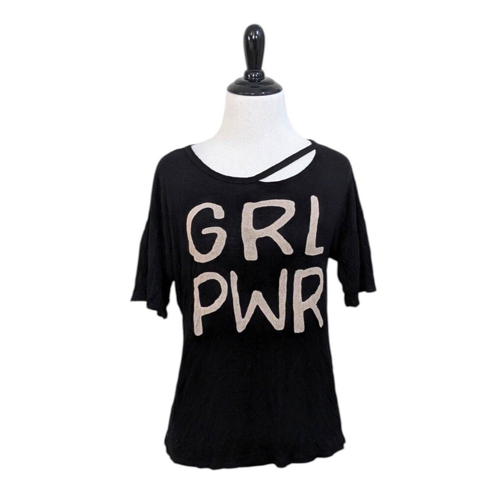 Sky Apparel GRL PWR Girl Power Asymmetric Neckline Tee - Size Medium Womens